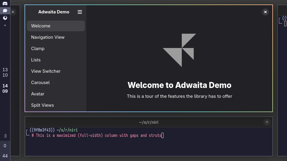 Screenshot of a maximized column with two windows.