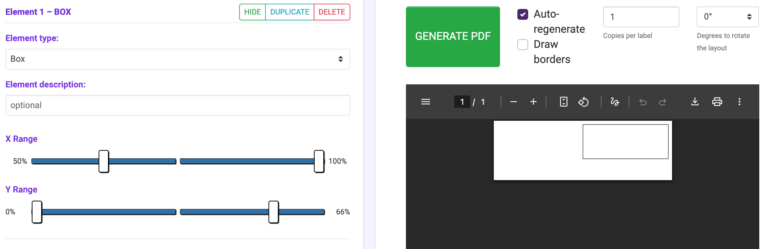 Box with range adjustments applied