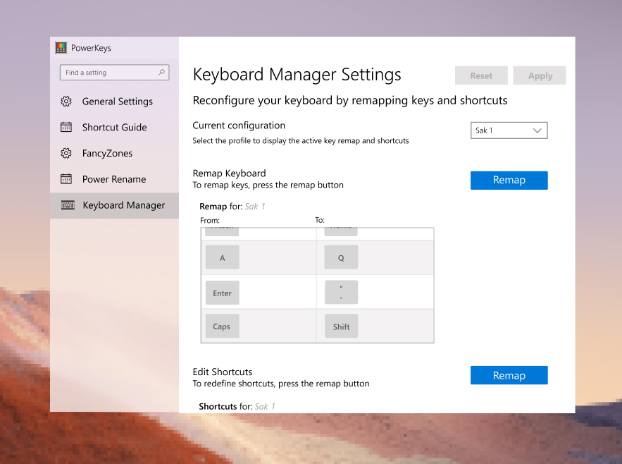 Settings Landing page alt text